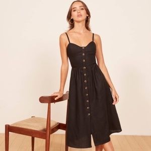Reformation Black Linen Midi Dress